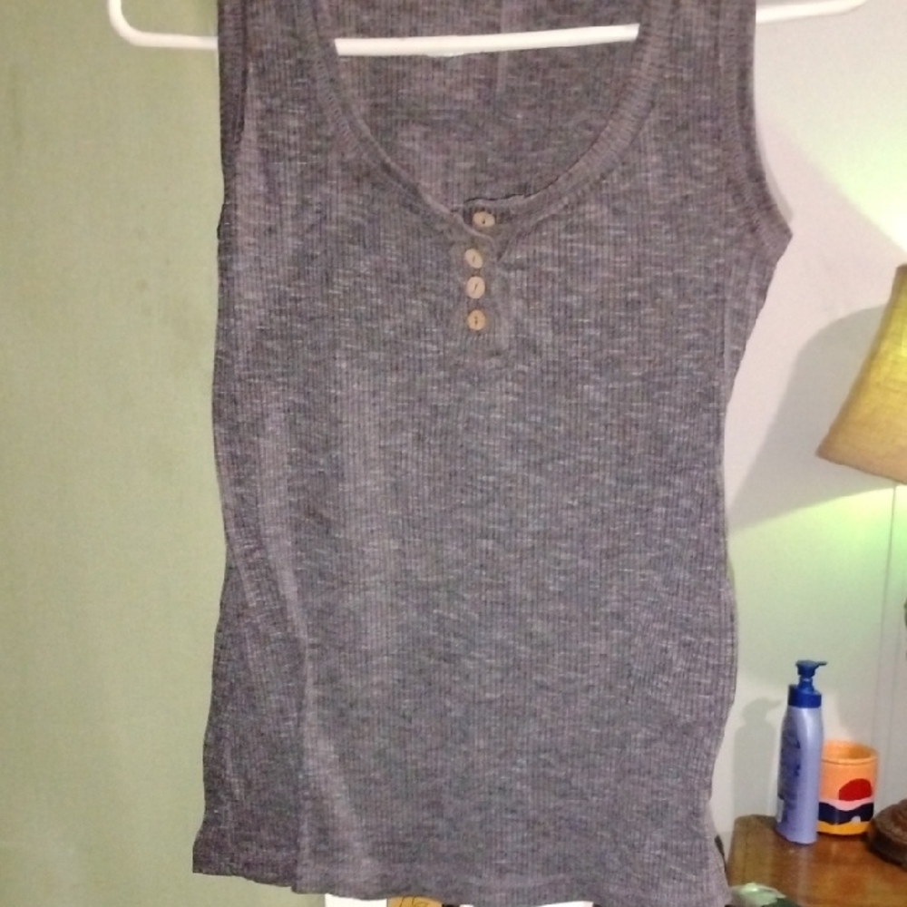 Kiss Gray Fitted Sleeveless Tank Top